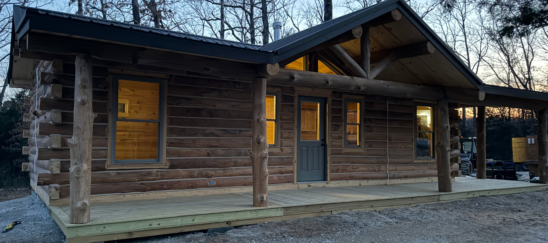 Dogwood Log Cabin in the evening